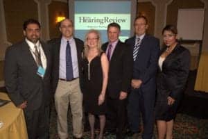 Presenters and sponsors at the CareCredit/HR State of the Industry Dinner included Amyn Amlani, PhD, of the University of North Texas; HR's editor Karl Strom and publisher Dana Fisher; Dan Quall, MS, of Starkey Hearing Technologies; Brian Taylor, AuD, of Unitron; and Amber Jacquez of CareCredit.