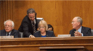 The Senate HELP Committee has responsibility for the Early Hearing Detection and Inter- vention Act of 2017. Led by Senators Lamar Alexander and Patty Murray, the Committee voted on April 26 to approve the Senate version of the Act. From left to right: Senator Bernie Sanders (D-VT), staff, Senator Patty Murray (D-WA), and Senator Lamar Alexander (R-TN).