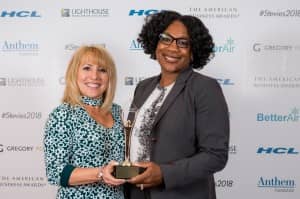 Oticon VP of Marketing Sheena Oliver, AuD, and Nancy Palmere, Director, Consumer Marketing & PR, accepted a Gold Stevie Award at the 2018 American Business Awards Gala, held June 11 in New York City.