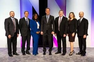 (L-R) Michael Irby, National Sales Director, Oticon, Inc; Dr Neal Barnard, President of the Physicians Committee for Responsible Medicine; Sheena Oliver, AuD, Vice President of Marketing, Oticon, Inc; Gary Rosenblum, President, Oticon, Inc; Candance Depp, AuD, Manager of Sales Excellence and Customer Service Training, Oticon, Inc; Douglas Beck, AuD, Director of Academic Services, Oticon, Inc.
