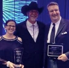Wisconsin hearing care professionals take center stage: IHS Past-president Todd Beyer is flanked by IHS Outstanding Member of the Year Award winner Samantha Sikorski and HR Professional Leadership Award winner Scott Lau.