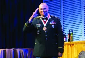 Staff Sargeant (ret) Shiloh Harris told attendees of the 2015 AAA Convention of his recovery from wounds he received in the War in Iraq and how audiologists and hearing aids played an important role in his life.