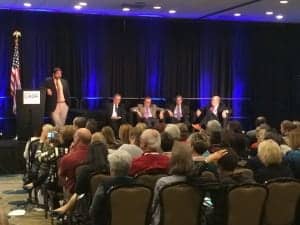 (L to r) Amyn Amlani, Barry Freeman, Brian Taylor, Peter Marincovich, and Ian Windmill addressed how audiologists can adapt to disruptive technology by embracing change.