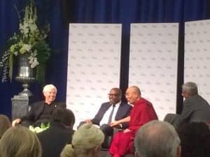 The panel included Starkey Hearing Technologies Founder Bill Austin, actor and activist Forest Whitaker who served as moderator, and the Dalai Lama.