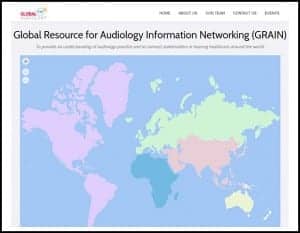 The Global Resource for Audiology Information Networking (GRAIN) website, globalaudiology.org, features an interactive map.