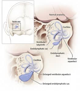 Mutations in SLC26A4 cause a hereditary hearing loss disorder characterized by enlargement of a structure in the inner ear called the vestibular aqueduct.