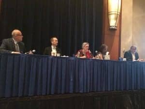 Delain Wright moderated a panel discussion on the legislative and regulatory environment of OTC hearing devices that included Brian Markwalter of the CTA, ADA lobbiest Vicki Walling, former ADA President Kim Cavitt, AuD, and Mark Kaal of Samplified/Clementine.