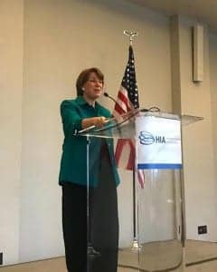 United States Senator Amy Klobuchar (D-MN) addressed attendees at the HIA annual meeting, March 19, 2018 at the W Hotel, Washington, DC.