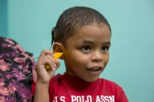 Isai, three years old from Panama is one of four children from Panama who received a hearing implant by the Hear the World Foundation.