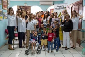 The implant recipients with their parents, the project team (Funproi, Advanced Bionics, and Hear the World volunteers).