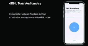Figure 4. Screenshot from a recent Apple WWDC18 online video18 in which Apple software engineer Srinath Tupil Muralidharan explained how the company’s ResearchKit for software developers uses the Hughson-Westlake pure-tone threshold method, as well as an assessment of the noise level in the test environment.