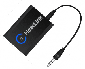 HearLink™ is a Bluetooth transmitter that connects to the standard analog audio output of most audio devices or television sets. It sends the audio signal directly to the paired BeHear® NOW headset.