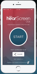 The HearScreen USA app is designed to screen hearing then, when indicated, refer people to their nearest audiologist.