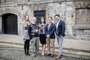 Neuromod Team, L-R: Emma Meade, clinical coordinator; Rich Tyler; Caroline Hamilton, clinical audiologist; Dr Hubert Lim CSO, Dr Ross O'Neill CEO.