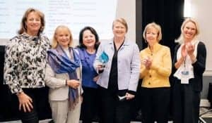 Pictured left to right: Theo Schwabacher; Dr Nola Masterson; Una Ryan; Caitlin Cameron, chair and CEO of OtoNexus, winner of WCD’s Launch Zone; Mary Jo Potter, and Bodil “Bo” Arlander.