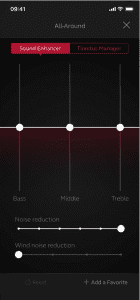 Figure 9. The Sound Enhancer in the ReSound Smart 3D app lets users personalize the sound of their hearing aids. For example, they can customize the bass, middle, and treble ranges.